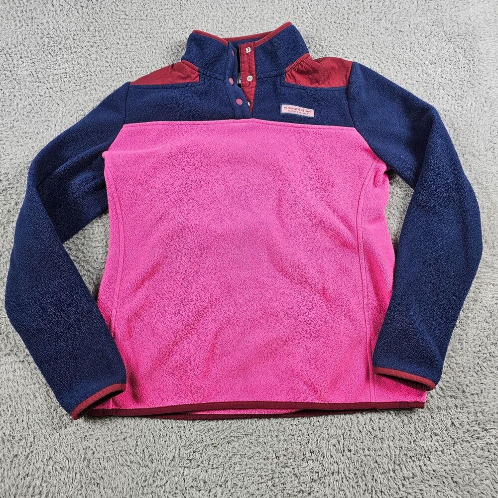 Vineyard vines Sweater Womens Small Pink Blue Fleece Pullover 1/4 Zip Casual